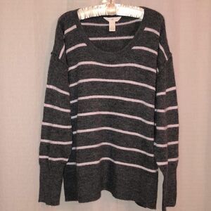 H&M XL Gray with White Stripes Wool Blend Sweater